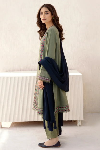 VL2021 3pc Winter Embroidered khaddar Shirt With Dhanak Shawl