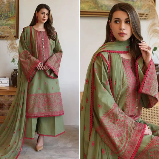 Bareeze 3 Piece Embroidered Lawn Suit. VL909