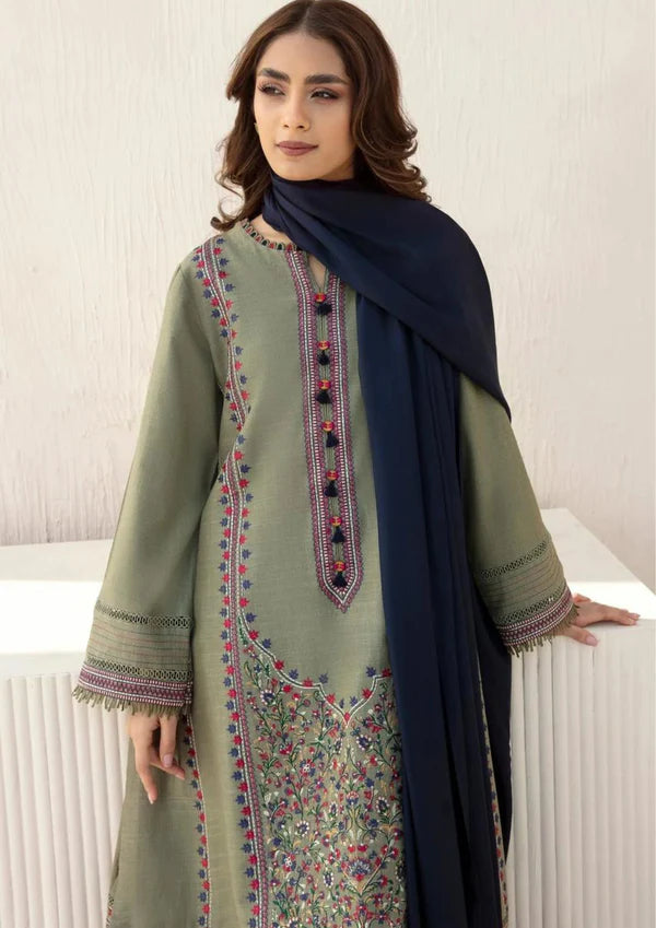 VL2021 3pc Winter Embroidered khaddar Shirt With Dhanak Shawl