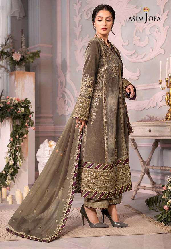 Asim Jofa - Velvet Dress with Pure Chiffon Embroidered Dupatta - VL993