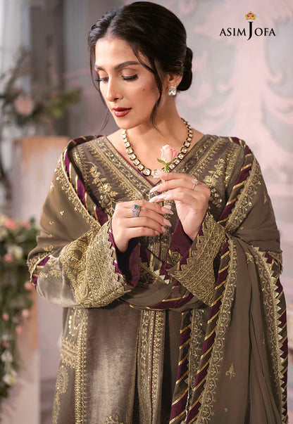 Asim Jofa - Velvet Dress with Pure Chiffon Embroidered Dupatta - VL993