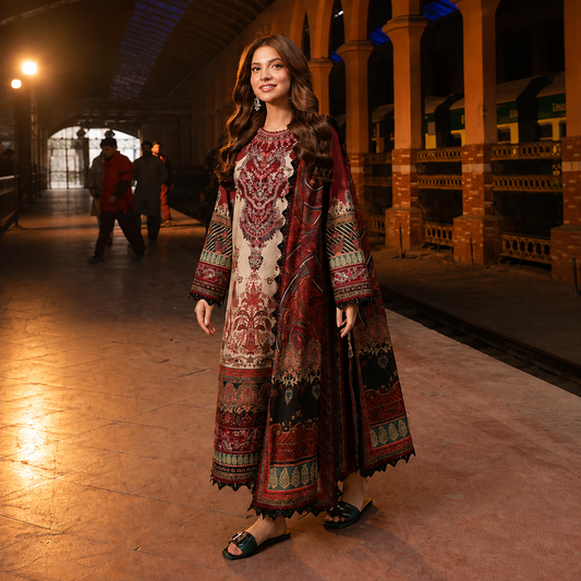 Asim Jofa - Winter 3PC Karandi Digital Print Dress - VL1169