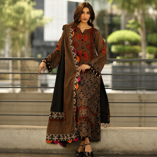 Asim Jofa - Winter 3PC Karandi Digital Print Dress - VL1221