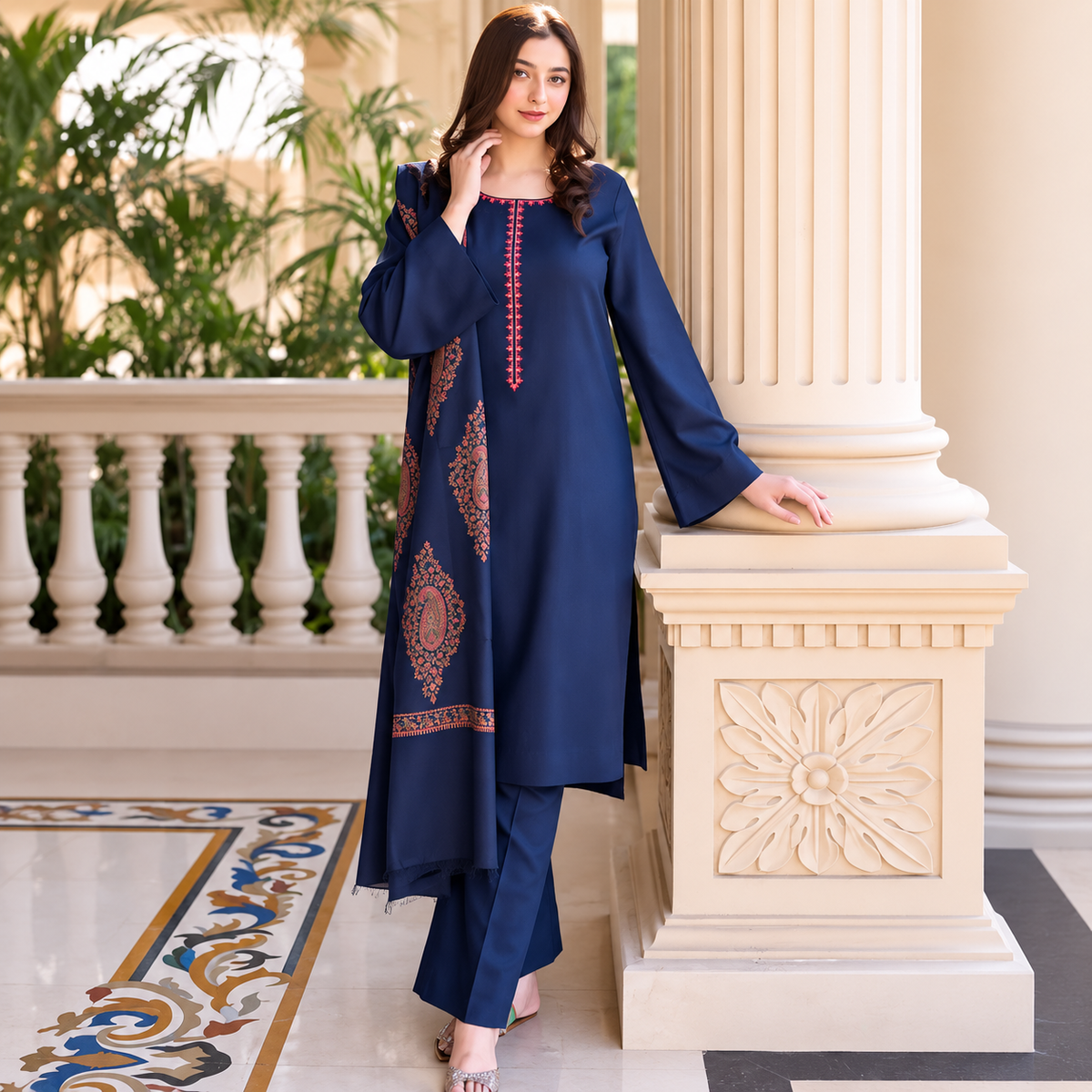 Asling - Winter 3PC Dhanak Embroidered Suit - VL1109