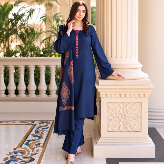 Asling - Winter 3PC Dhanak Embroidered Suit - VL1109