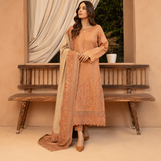 Bin ilyas - Winter 3PC Dhanak Embroidered Suit - VL1275