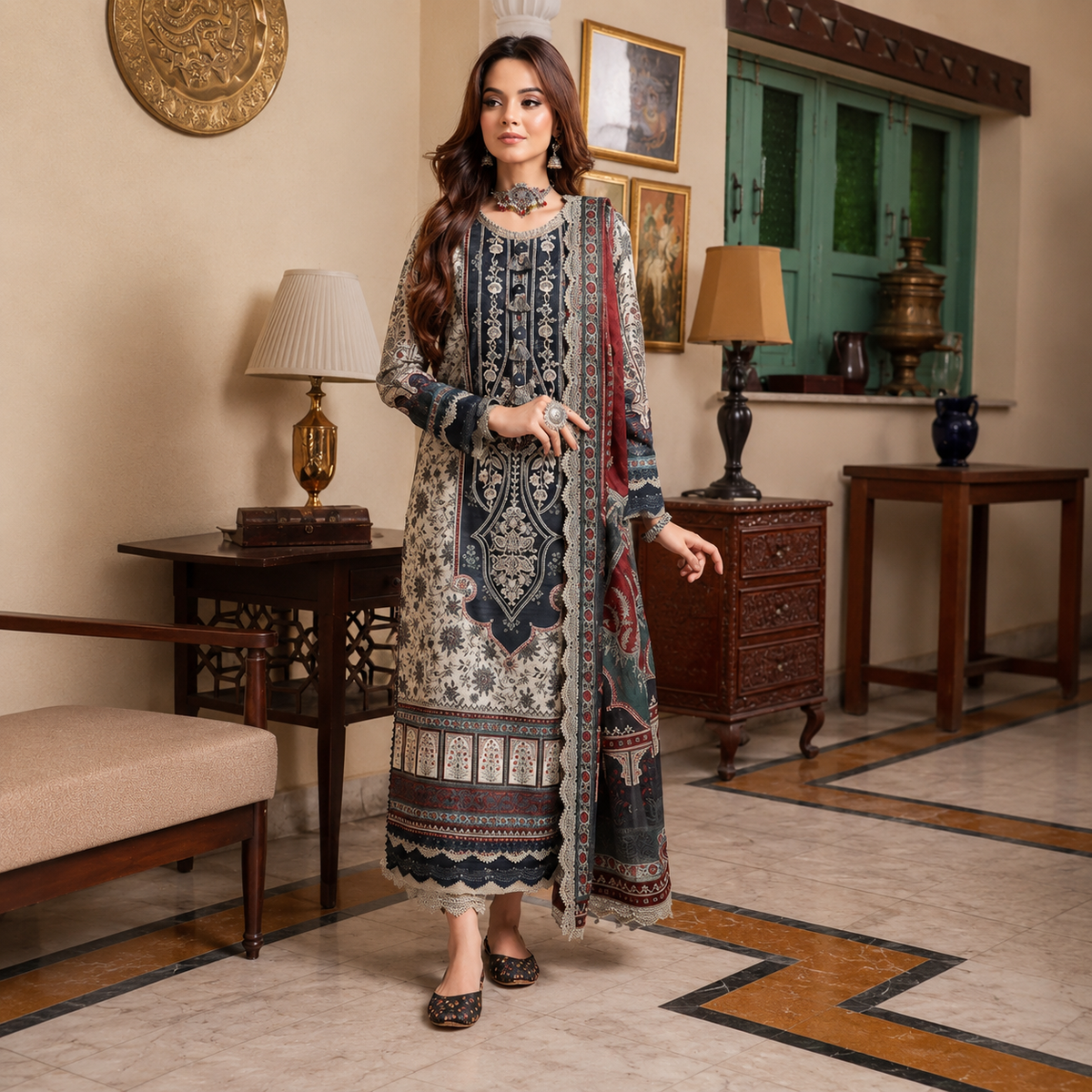 Asim Jofa - Winter 3PC Karandi Digital Print Dress - VL1254