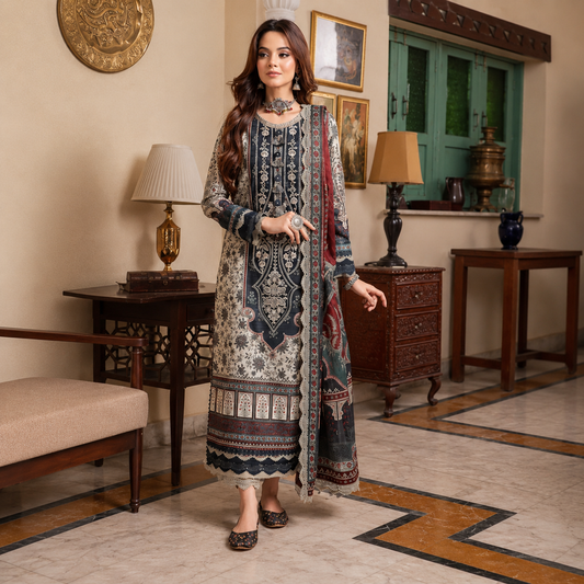 Asim Jofa - Winter 3PC Karandi Digital Print Dress - VL1254