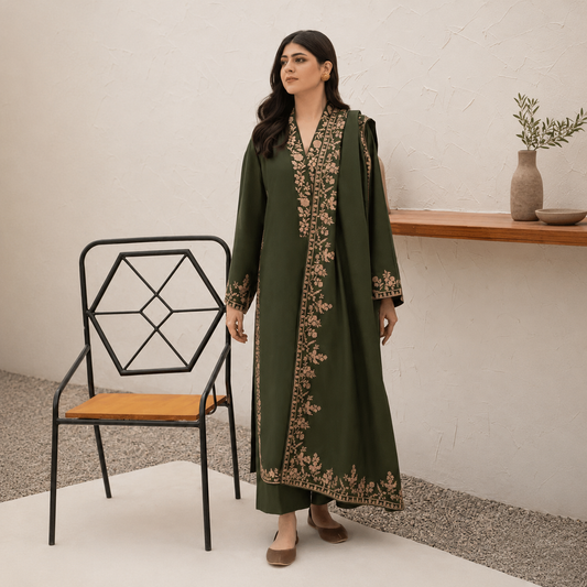 Agha Noor - Winter 3PC Dhanak Embroidered Suit - VL1235