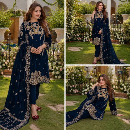 VL955 Embroidered Velvet Three piece With Velvet Shawl Winter Collection