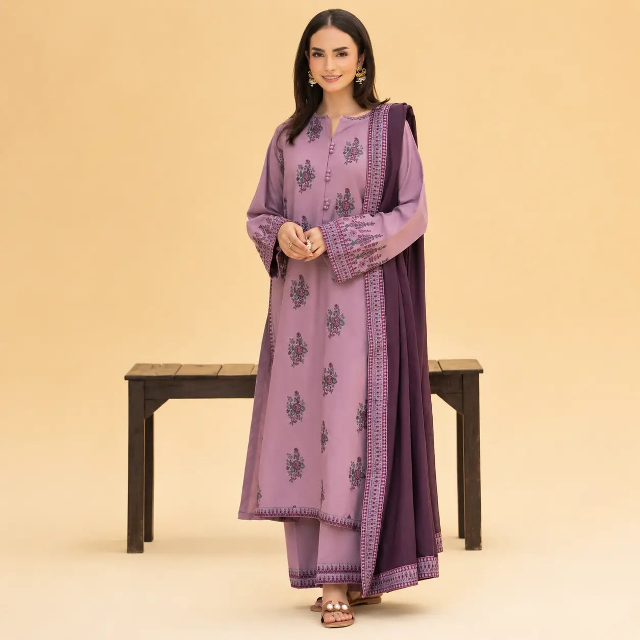 Lazuli - Winter 3PC Dhanak Embroidered Suit - VL1609