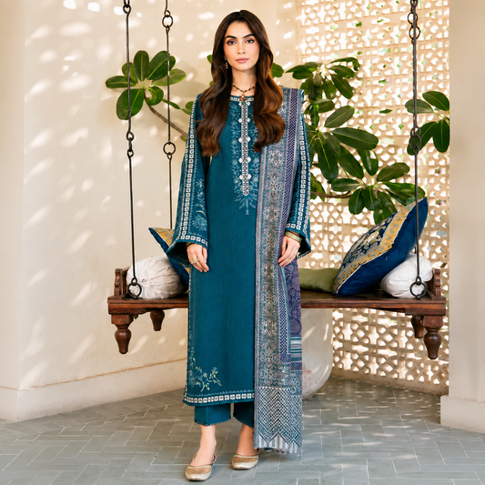 izel - Winter 3PC Dhanak Embroidered Suit - VL1226