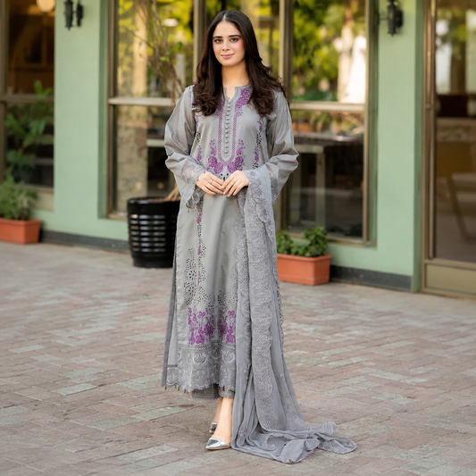 3PC Dhanak ChickenKari Embroidered Suit - VL1022