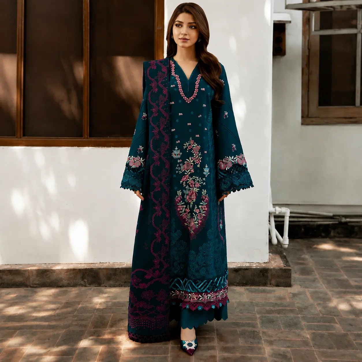 Sobia Nazir - Winter 3PC Dhanak Embroidered Suit - VL1148