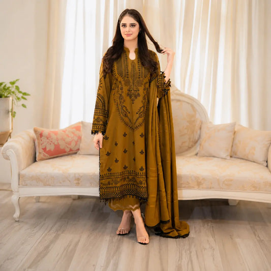 Baroque - 3PC Dhanak Embroidered Suit - VL1021