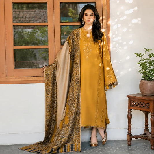 izel - Winter 3PC Dhanak Embroidered Suit - VL1225