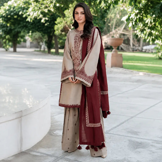 Baroque - 3PC Dhanak Embroidered Suit - VL912