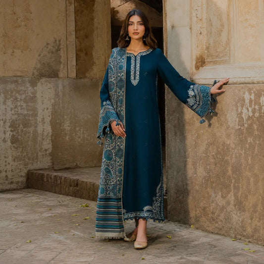 IZEL LUXURY UNSTITCHED WINTER DHANAK EMBROIDERED 3PC - VL1222