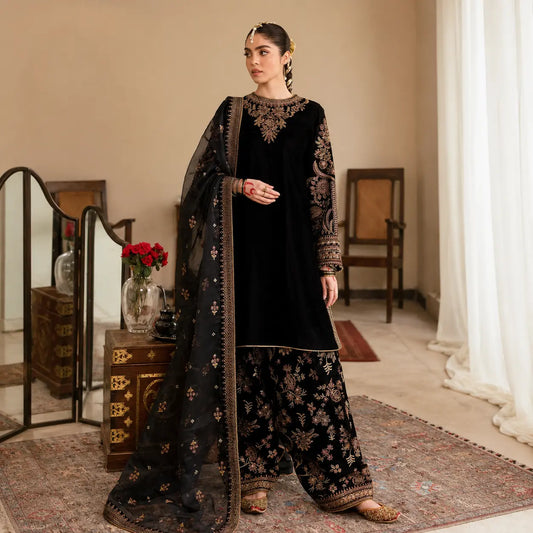 VL621 Embroidered sequence Velvet Dress With Organza sequence embroidered Dupatta