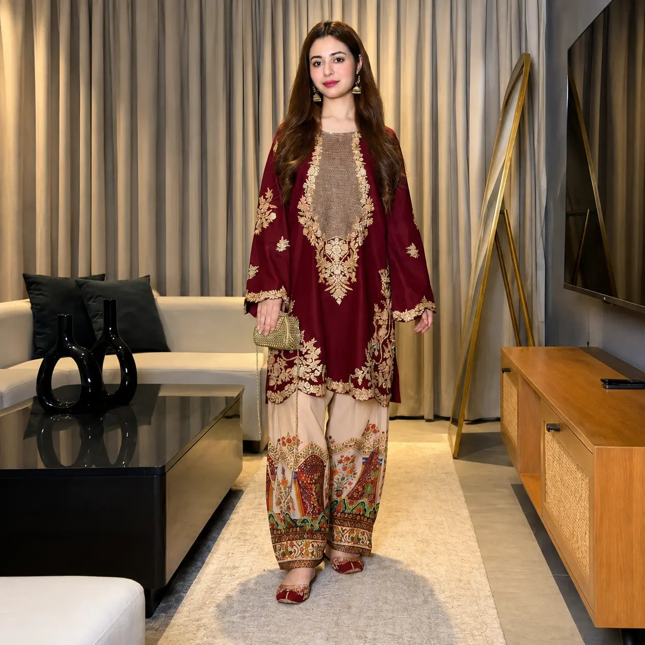 Ethnic 2 Pc Embroidered Silk Suit VL 1400