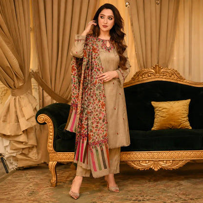 Winter 3PC Dhanak Embroidered Suit - VL 1401
