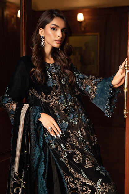 3PC Embroidered Velvet Dress with Plachi Velvet Shawl - VL995