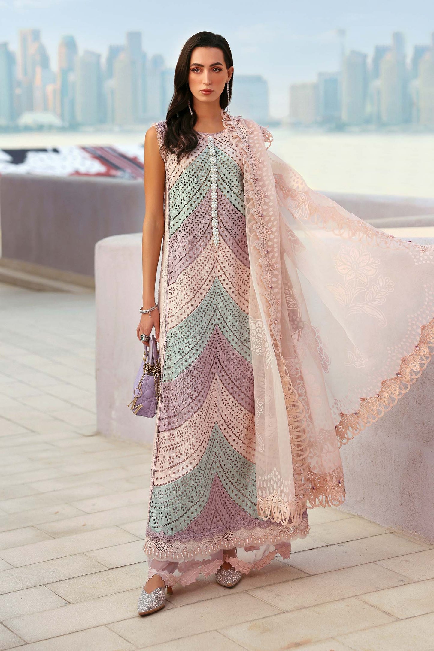 Veezal -Summer 3PC Lawn ChickenKari Embroidered Suit- VL1357