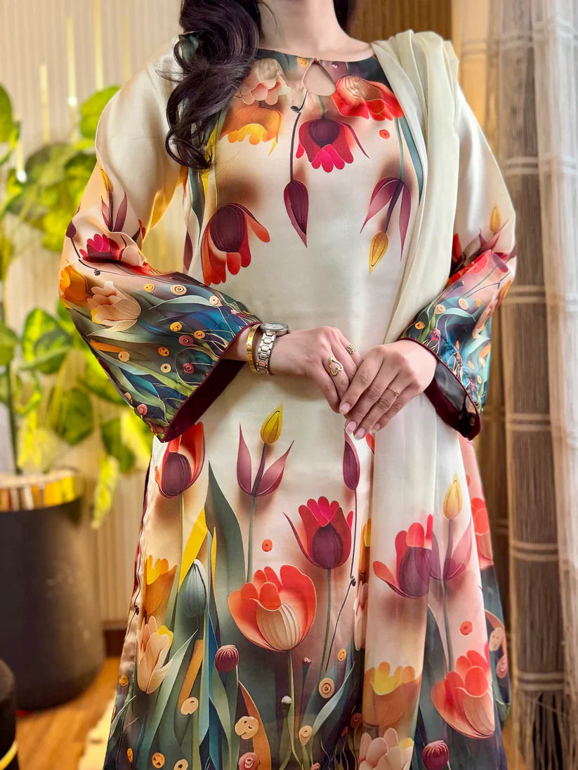Maria b 3PCS UNSTITCHED SUIT FABRIC Digtal printed Silk - VL1487