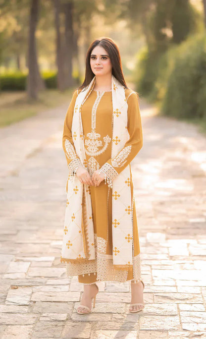 Batik - 3PC Embroidered Suit With Wool Shawl - VL1149