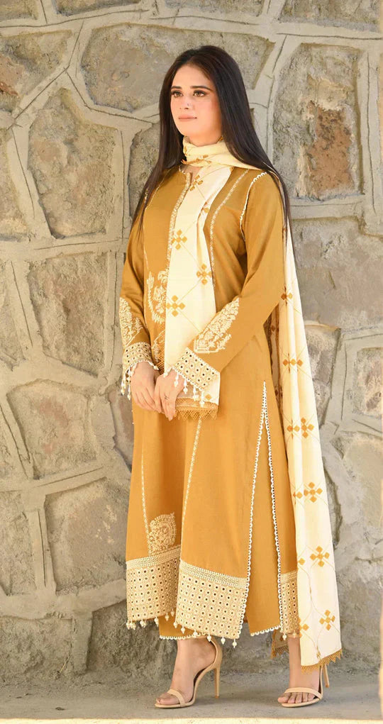 Batik - 3PC Embroidered Suit With Wool Shawl - VL1149