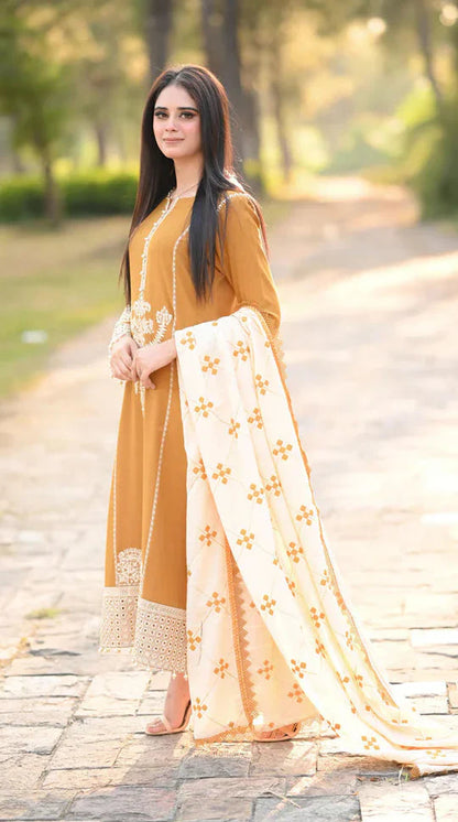 Batik - 3PC Embroidered Suit With Wool Shawl - VL1149