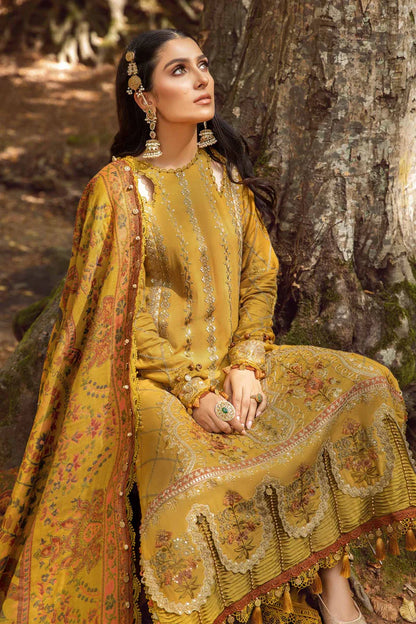 MARIA B 3PC Embroidered Dhanak with Digital Printed Wool Shawl - VL1113