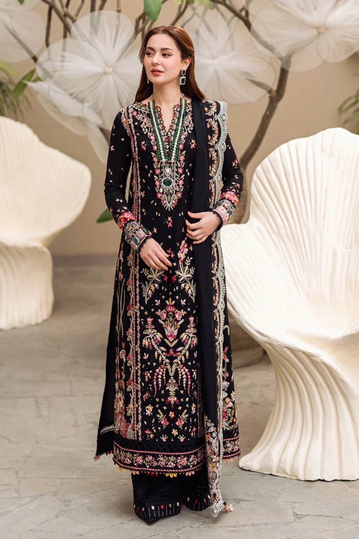 Qalamkar - 3PC Lawn Embroidered Shirt - VL1019