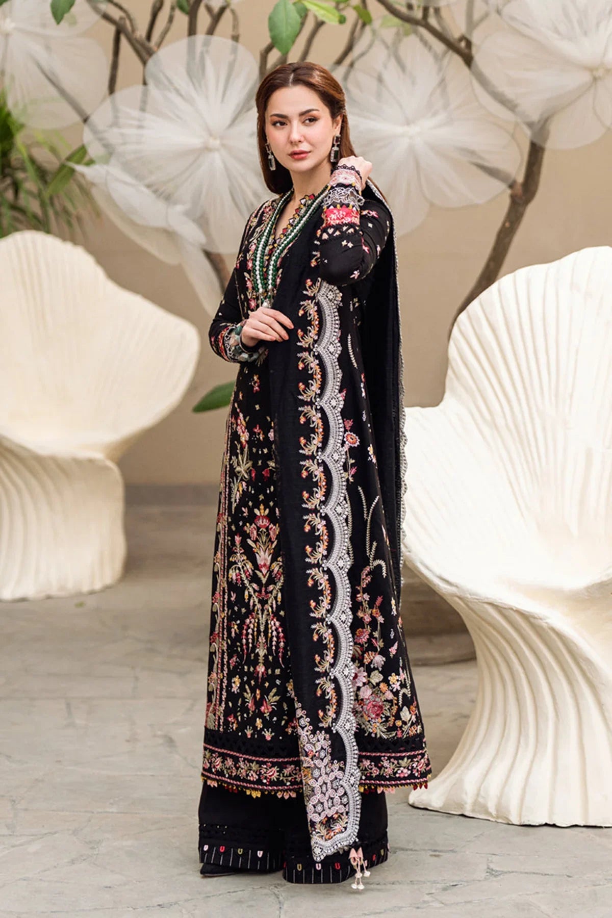 Qalamkar - 3PC Lawn Embroidered Shirt - VL1019
