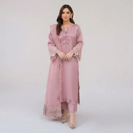 VL636 Nisa, Dhanak 3.piece embroidered winter suit with Dhanak shawl