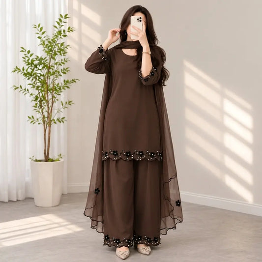 Bunaai - Winter-3PC Shamooz Silk Embroidered Suit - VL 1665