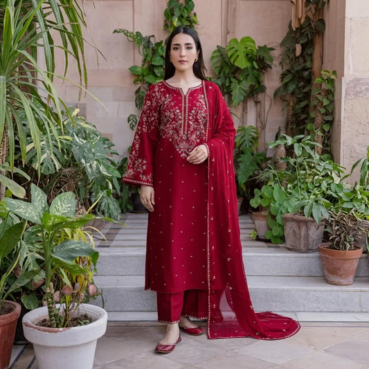ZAIB - Winter 3PC Embroidered Dhannak Suit - VL 1646