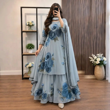 Veezal - 3 Piece Silk Frock Style Printed Suit - VL 1668