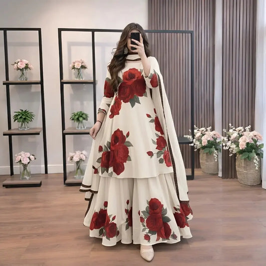 Veezal - 3 Piece Silk Frock Style Printed Suit - VL 1670