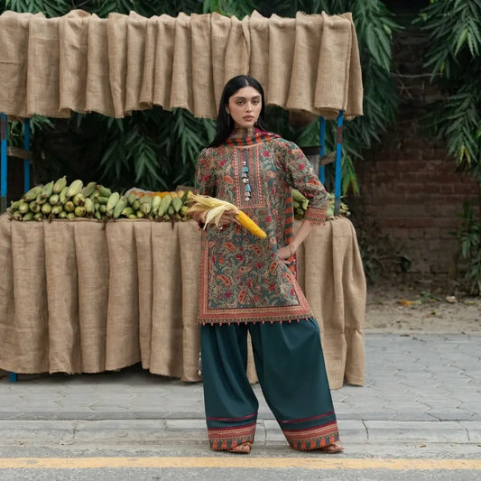 Alkaram - Winter 3PC Karandi Digital Print Dress - VL1704