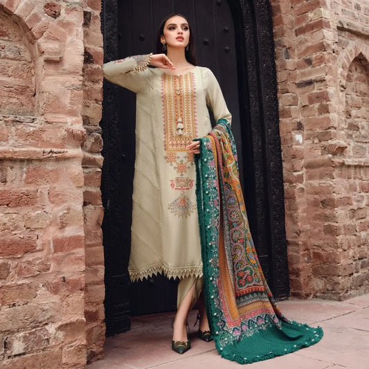 VL318 3PC Dhanak suit with Print Wool Shawll