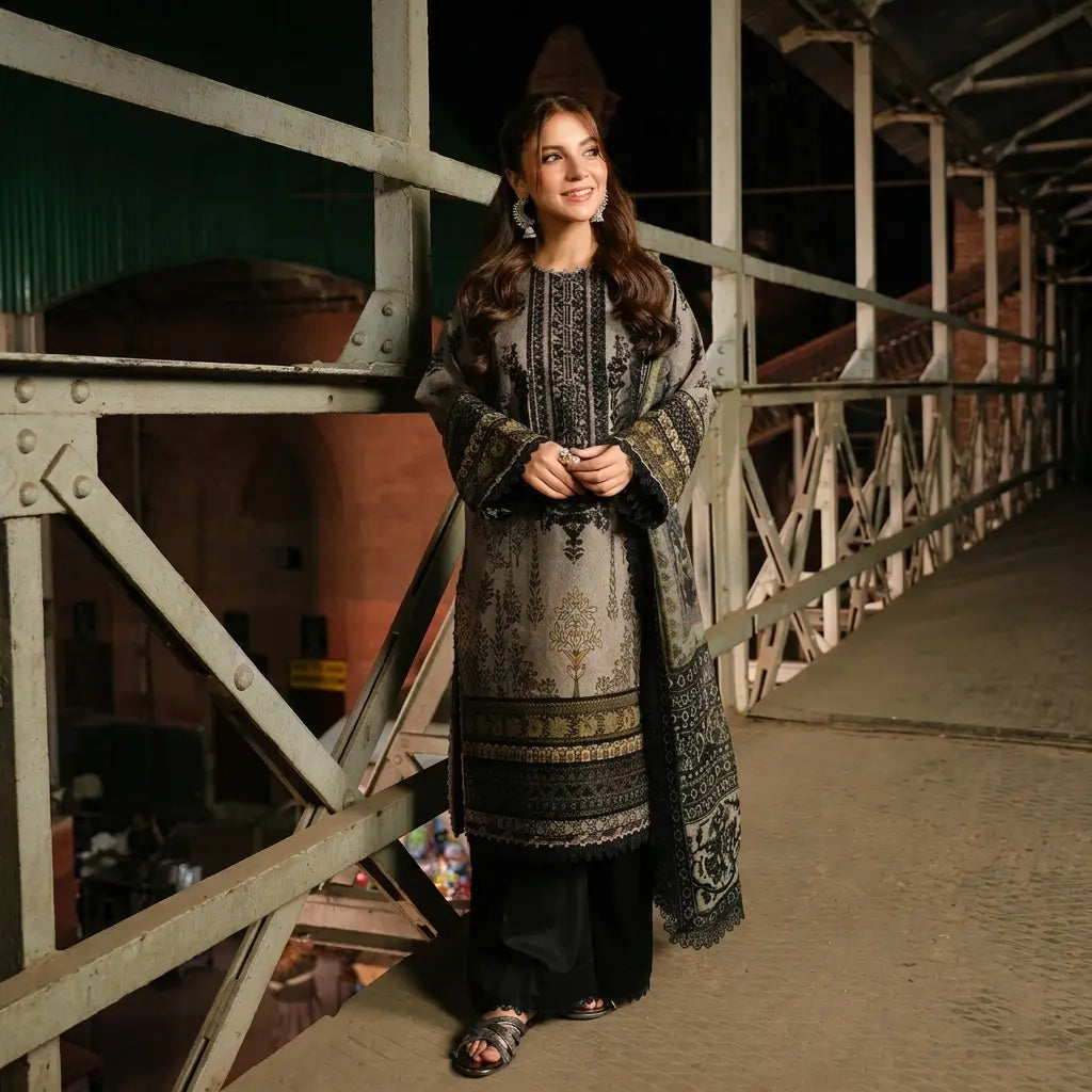 Asim Jofa - Winter 3PC Karandi Digital Print Dress - VL1198