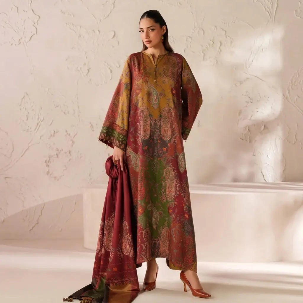 Baroque - Winter 3PC Karandi Digital Print Dress - VL 1630