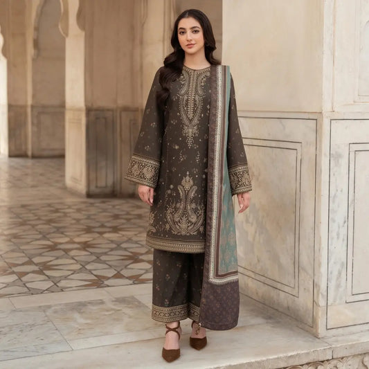 Boraque 3 Piece Embroidered Dhanak Suit - VL1003