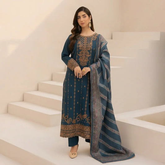 Mohagni - Winter 3PC Dhanak Embroidered Suit - VL1134