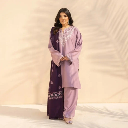 Izel - 3PC Dhanak Embroidered Shirt With Pashmina Embroidered Dupatta and Trouser - VL1608