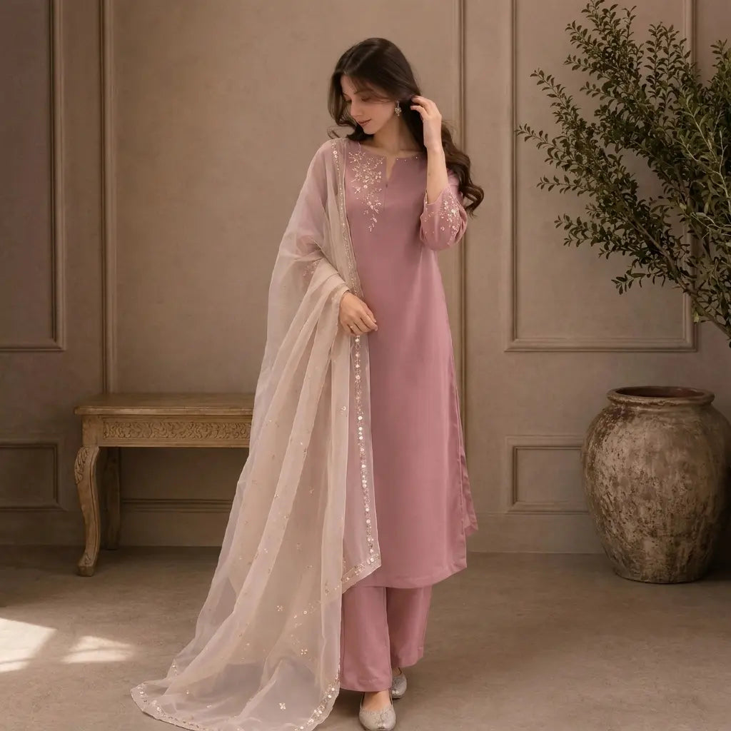 Bunaai - Winter -3PC Silk Embroidered Suit - VL 1664