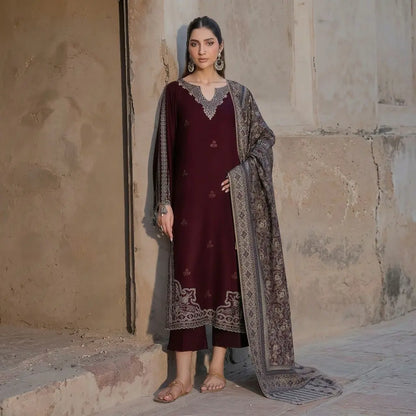 JAZMIN Dhanak Embroidered with Print wool shawl - VL1224
