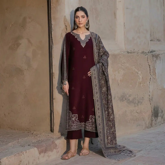 JAZMIN Dhanak Embroidered with Print wool shawl - VL1224