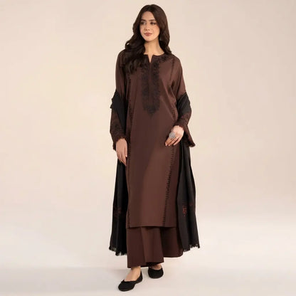 Lazuli - 3PC Dhanak Embroidered Shirt With Pashmina Embroidered Dupatta and Trouser - VL1685